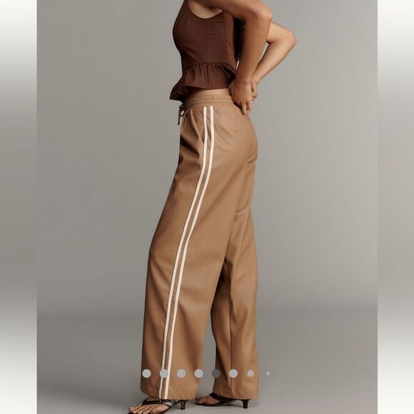 Anthropologie x Bishop + Young Faux-Leather Wide-Leg Track Pants Camel Tan Small - Picture 4 of 12